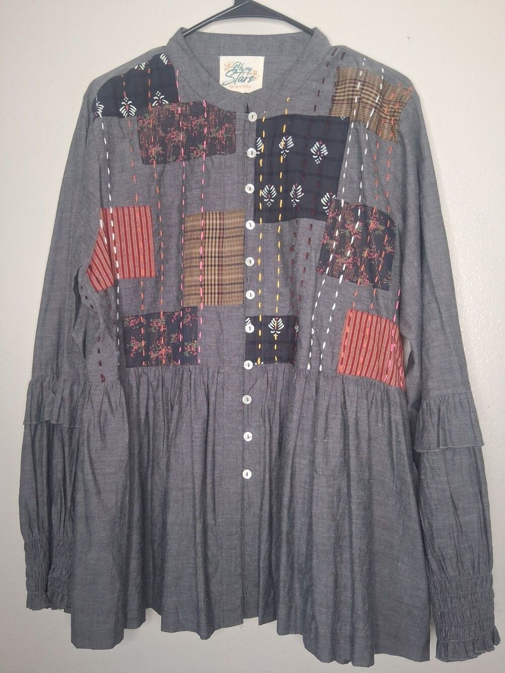 Oh My Stars Layerz Clothing Patchwork Embroidered Nellie Top Cotton Bohemian XL